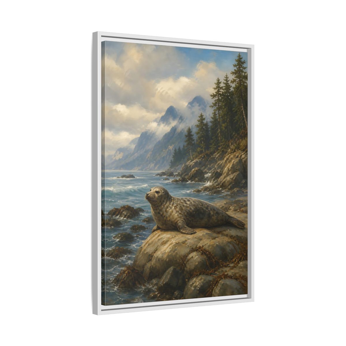 Side Mockup 10. Nature Seal Coastal Seal Landscape shown as stretched canvas wall art