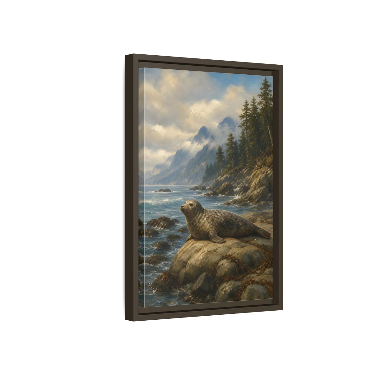 Side Mockup 5. Nature Seal Coastal Seal Landscape shown as stretched canvas wall art