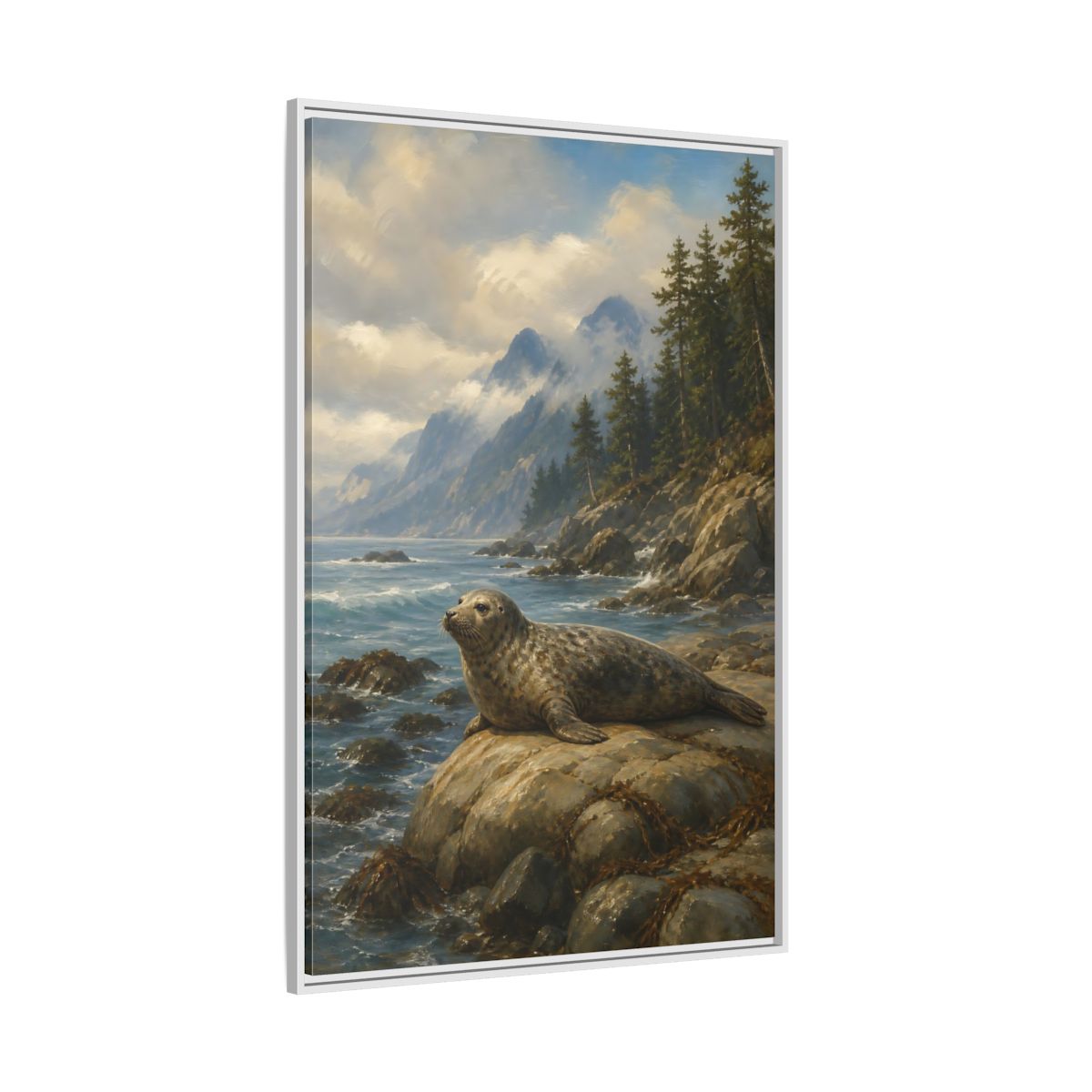 Side Mockup 7. Nature Seal Coastal Seal Landscape shown as stretched canvas wall art