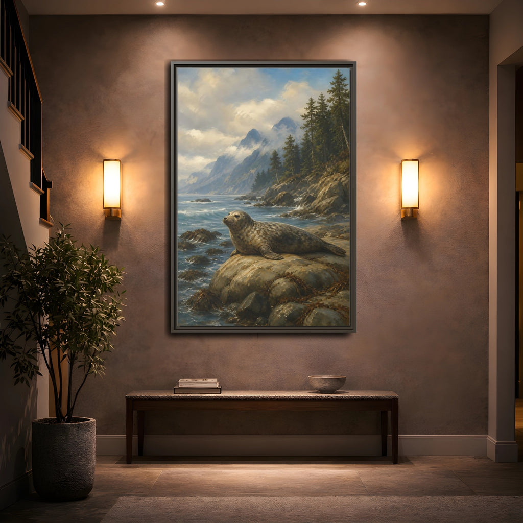 Mockup 2. Nature Seal Coastal Seal Landscape shown as stretched canvas wall art