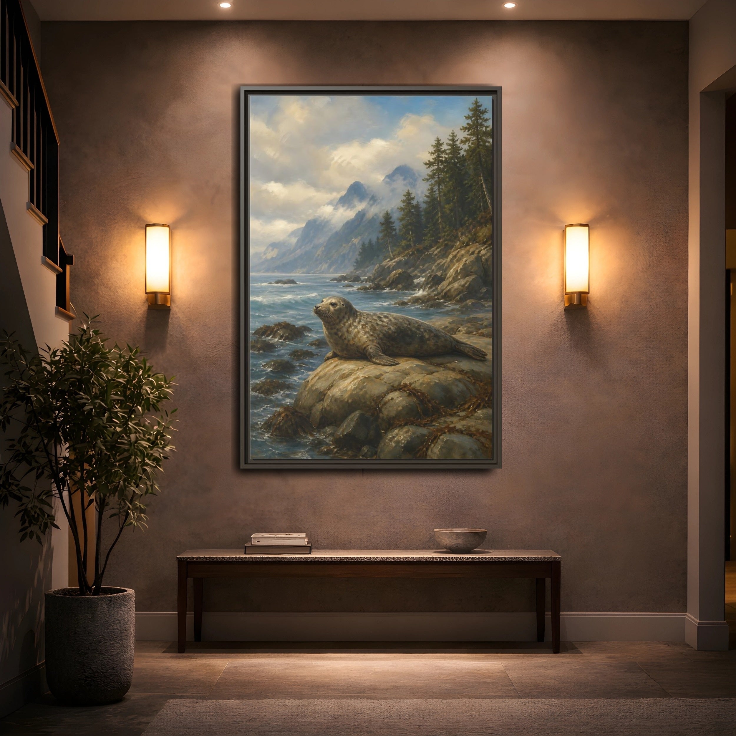 Mockup 2. Nature Seal Coastal Seal Landscape shown as stretched canvas wall art