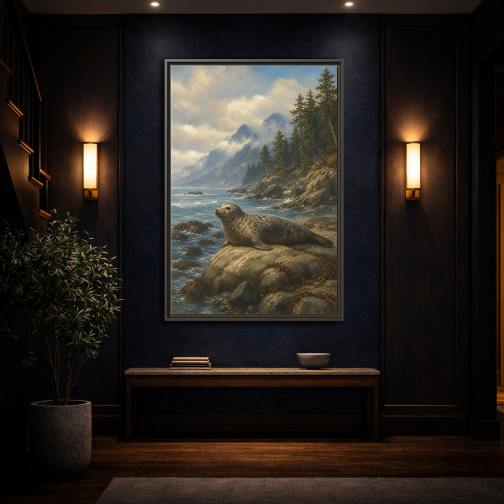 Mockup 4. Nature Seal Coastal Seal Landscape shown as stretched canvas wall art