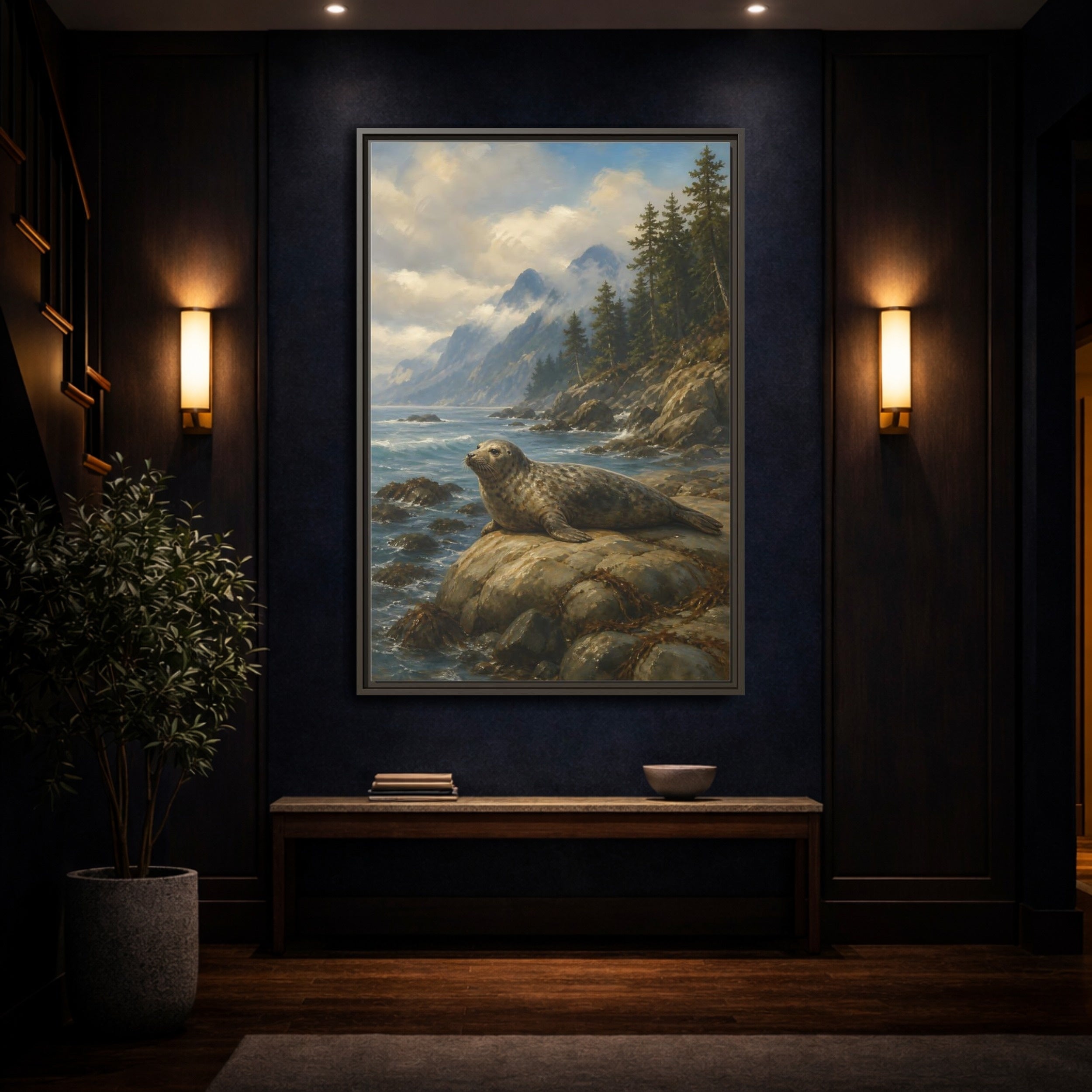 Mockup 4. Nature Seal Coastal Seal Landscape shown as stretched canvas wall art