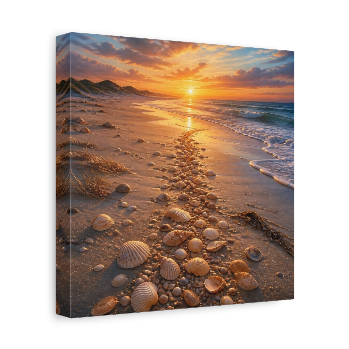 Side Mockup 9. Nature Seashell Path Orange Blue Sunset shown as stretched canvas wall art