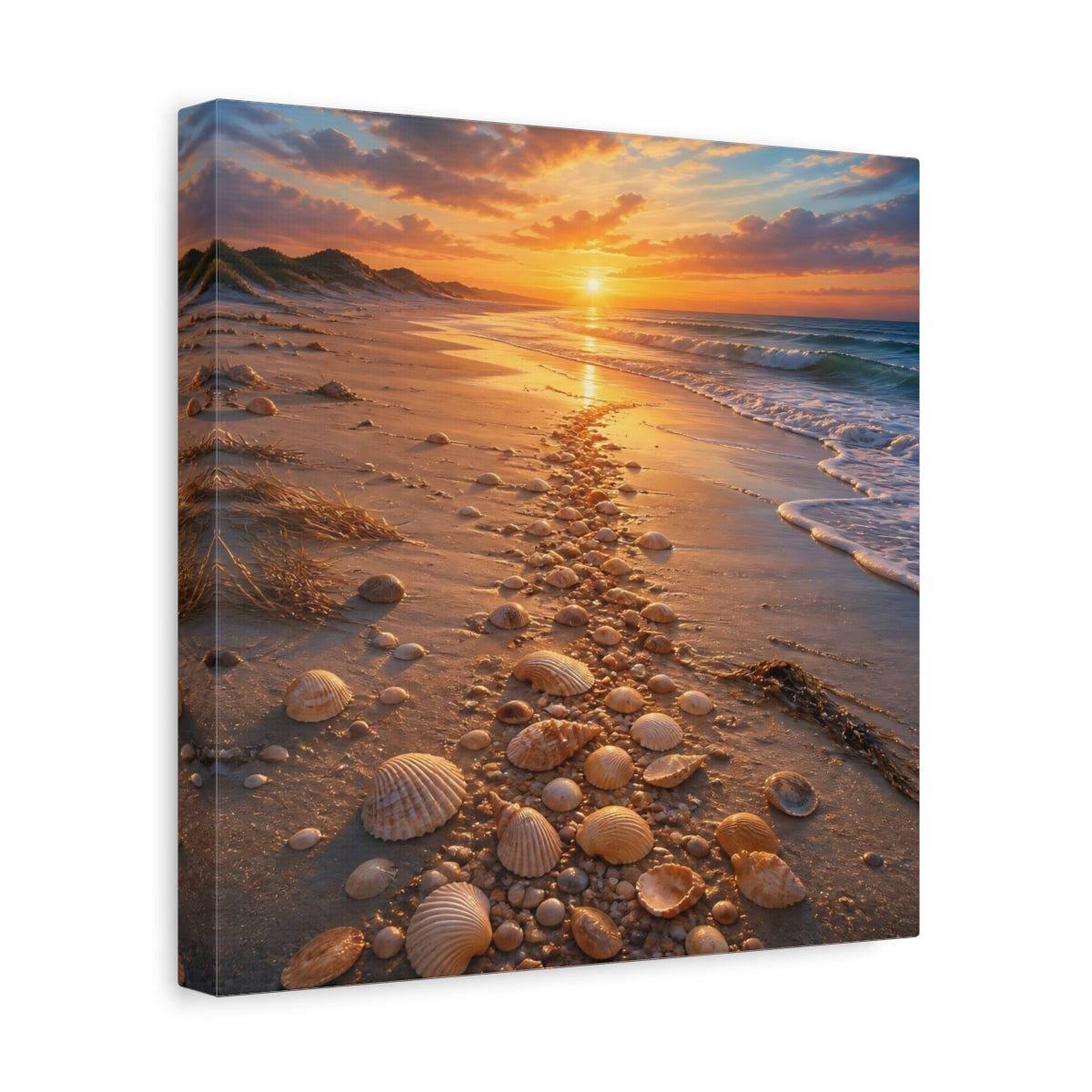 Side Mockup 8. Nature Seashell Path Orange Blue Sunset shown as stretched canvas wall art