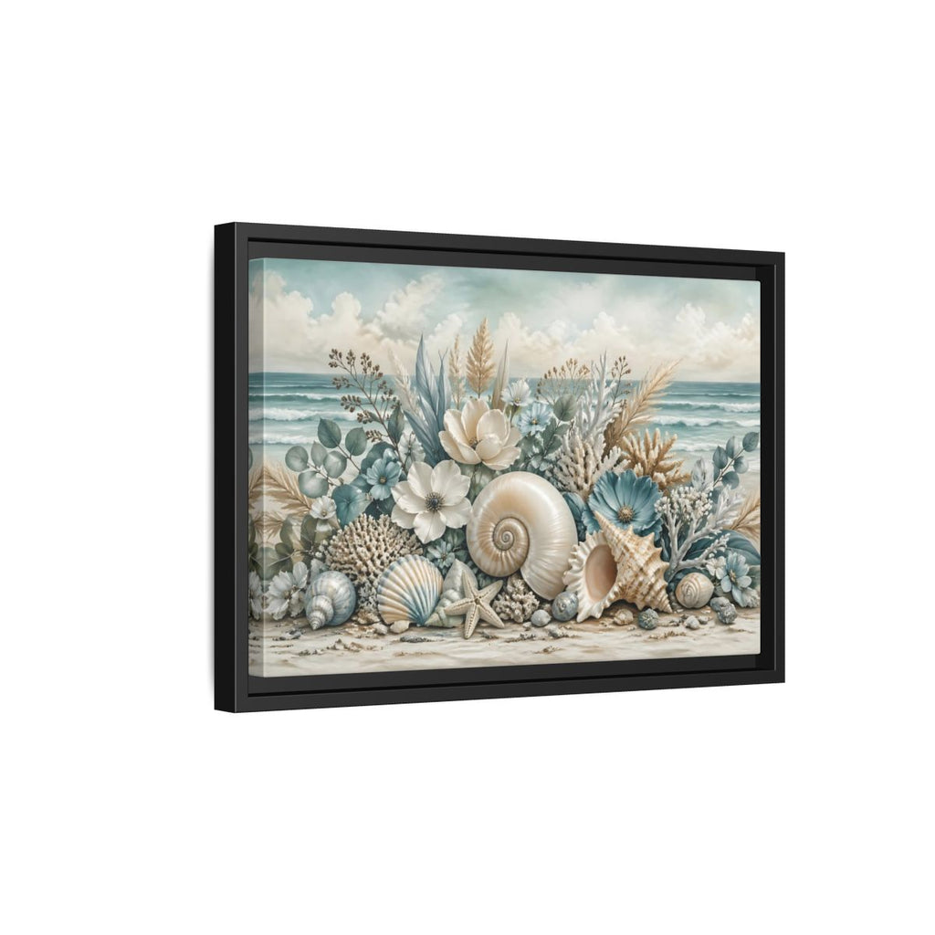 Side Mockup 6. Nature Seashells Floral Coastal Seashells shown as stretched canvas wall art