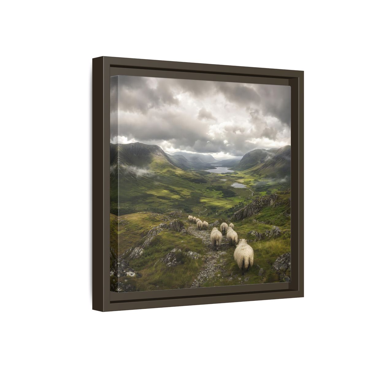 Side Mockup 17. Nature Sheep Green Valley Sheep shown as stretched canvas wall art
