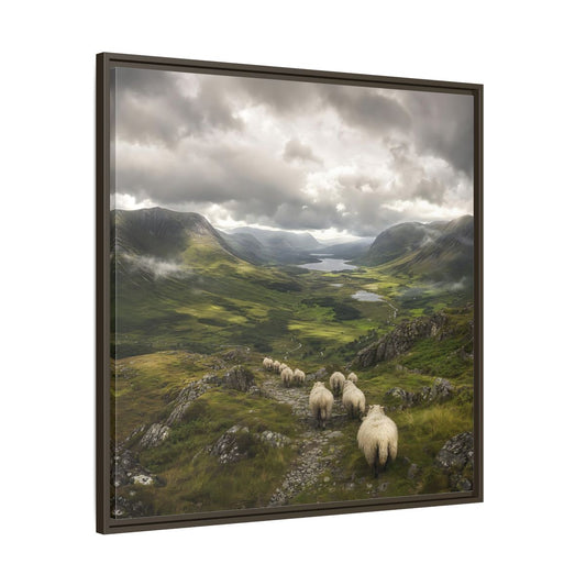 Main Mockup. Nature Sheep Green Valley Sheep shown as stretched canvas wall art