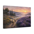 Side Mockup 4. Nature Sheep Herd Purple Lavender Sunset shown as stretched canvas wall art
