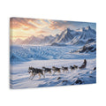 Side Mockup 4. Nature Sled Dogs Blue And Orange shown as stretched canvas wall art