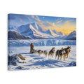 Side Mockup 4. Nature Sled Dogs Snowy Wilderness shown as stretched canvas wall art