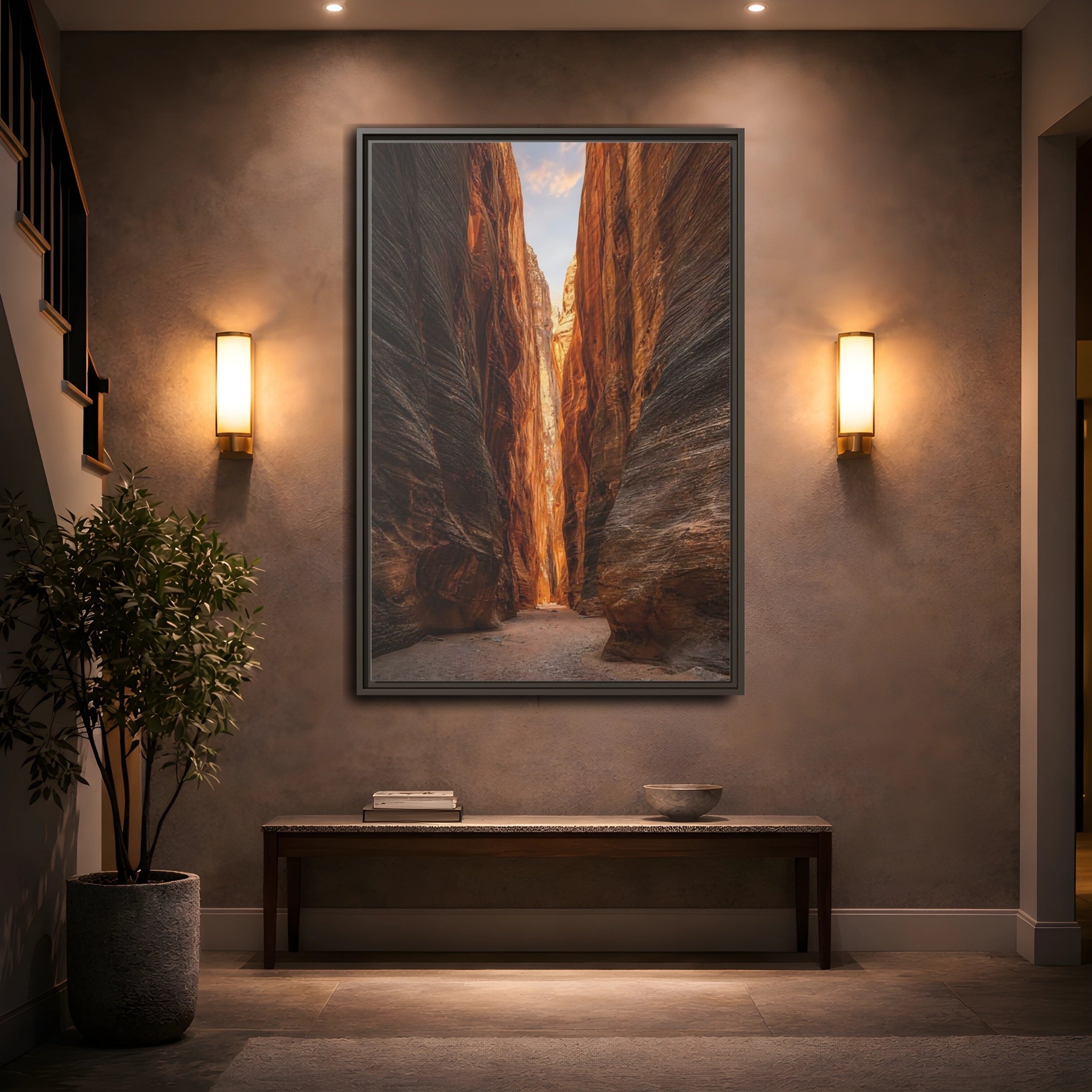 Mockup 2. Nature Slot Canyon Orange Brown Canyon shown as stretched canvas wall art