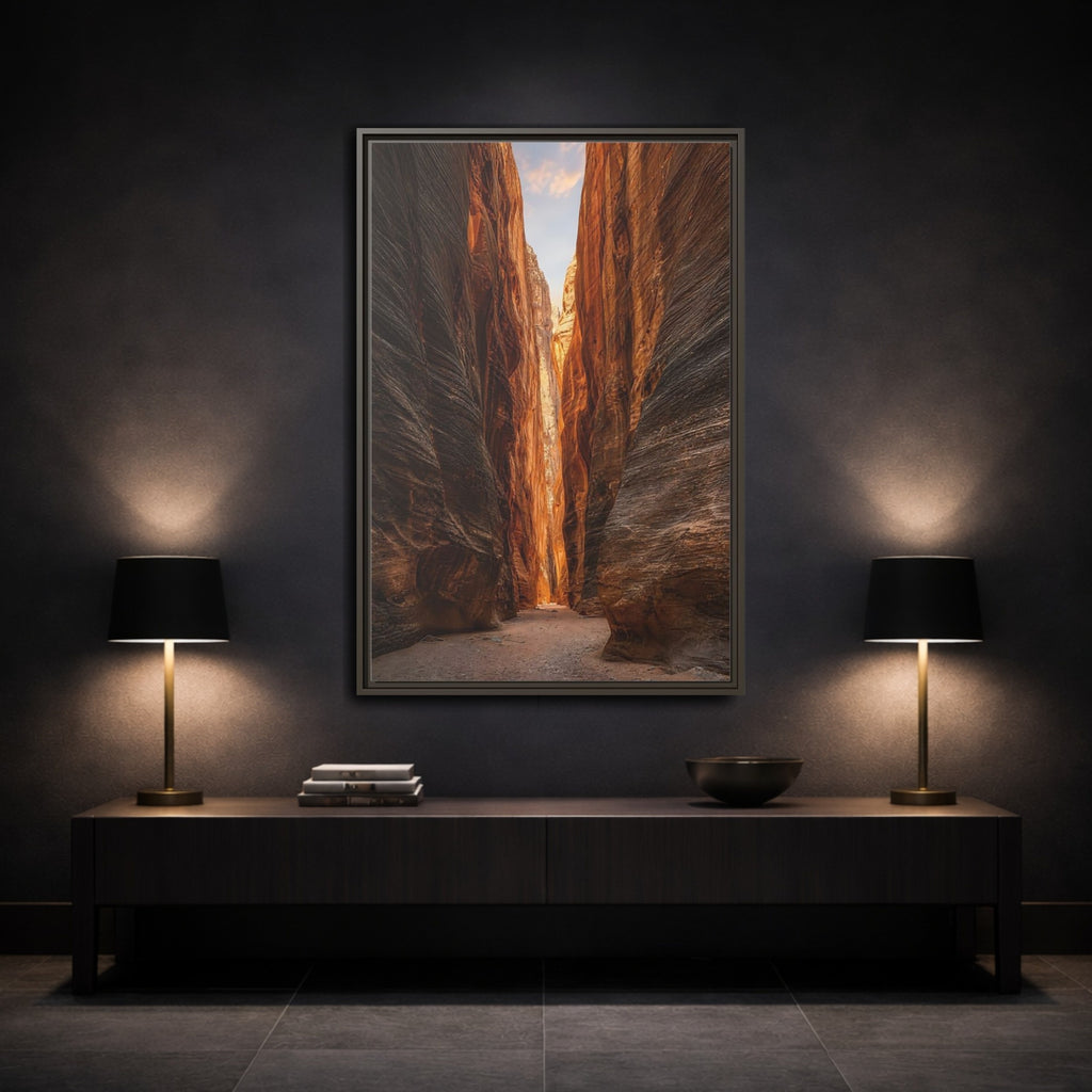 Mockup 3. Nature Slot Canyon Orange Brown Canyon shown as stretched canvas wall art