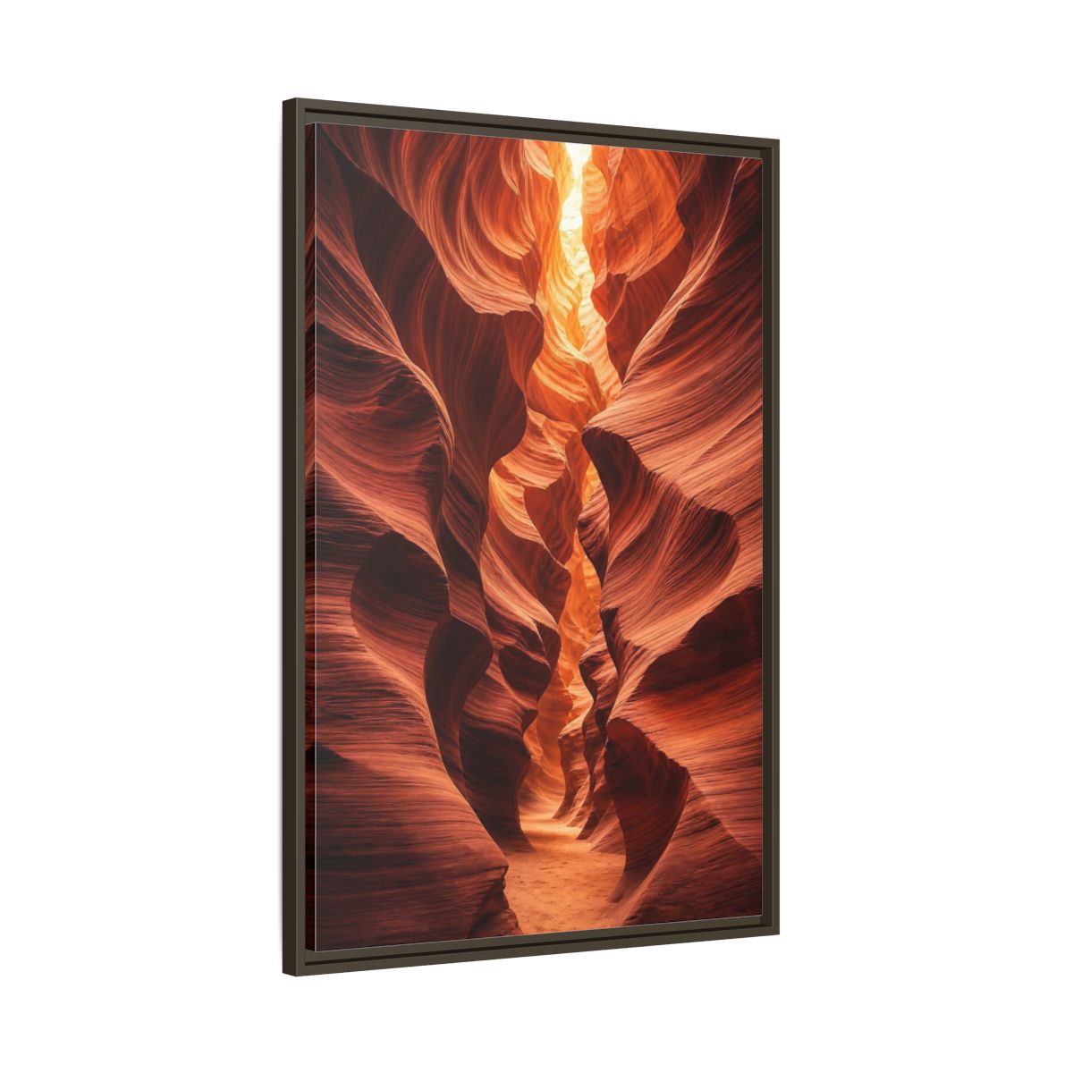 Nature Slot Canyon Orange Framed Canvas Wall Art - Photorealistic Decor for Living Room, Above Couch shown as canvas wall art