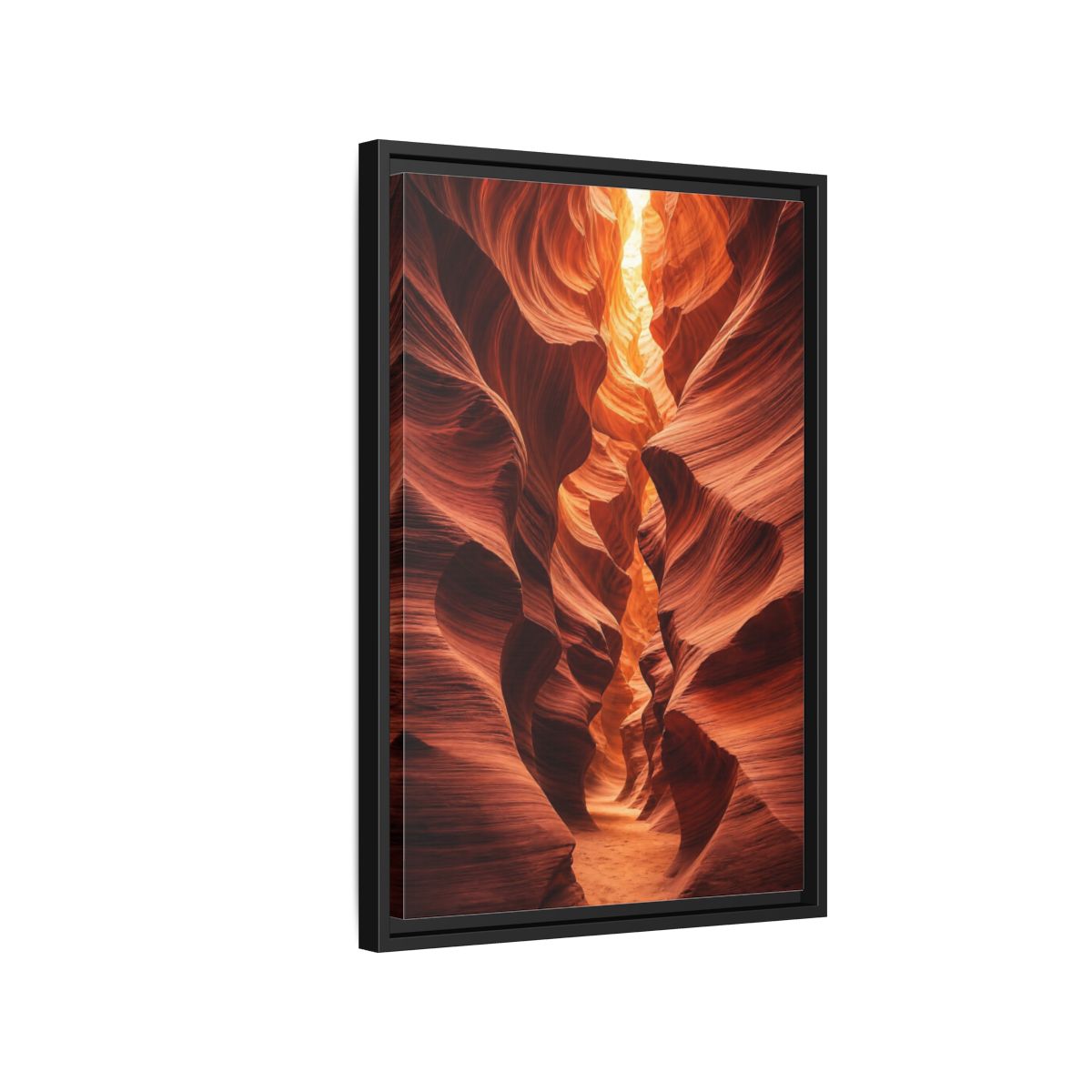 Nature Slot Canyon Orange Framed Canvas Wall Art - Photorealistic Decor for Living Room, Above Couch shown as canvas wall art