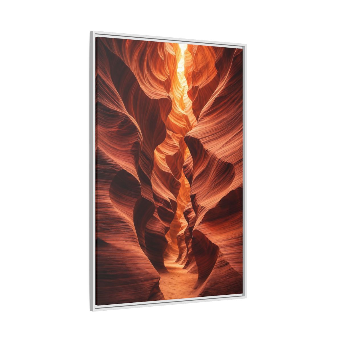 Nature Slot Canyon Orange Framed Canvas Wall Art - Photorealistic Decor for Living Room, Above Couch shown as canvas wall art