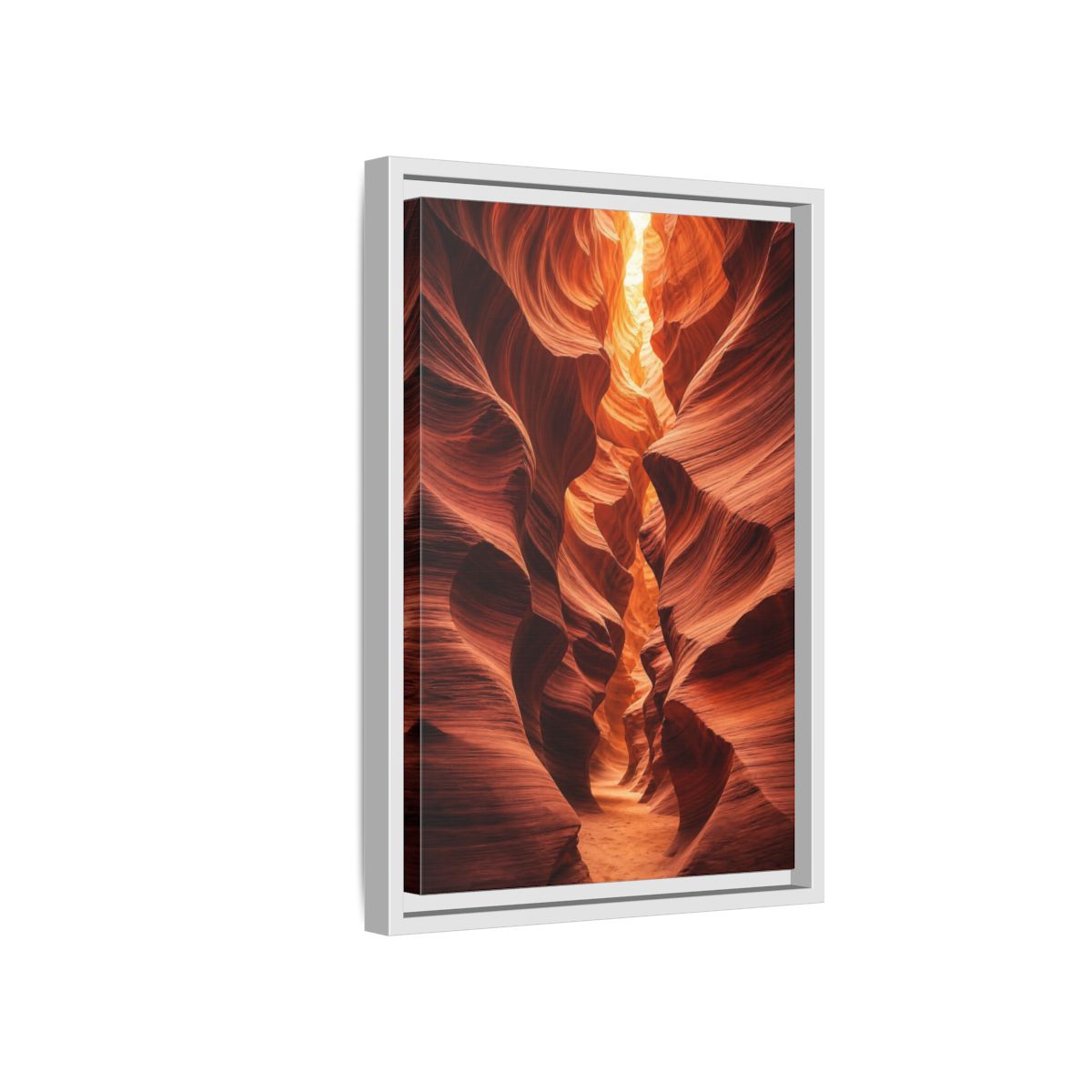 Nature Slot Canyon Orange Framed Canvas Wall Art - Photorealistic Decor for Living Room, Above Couch shown as canvas wall art