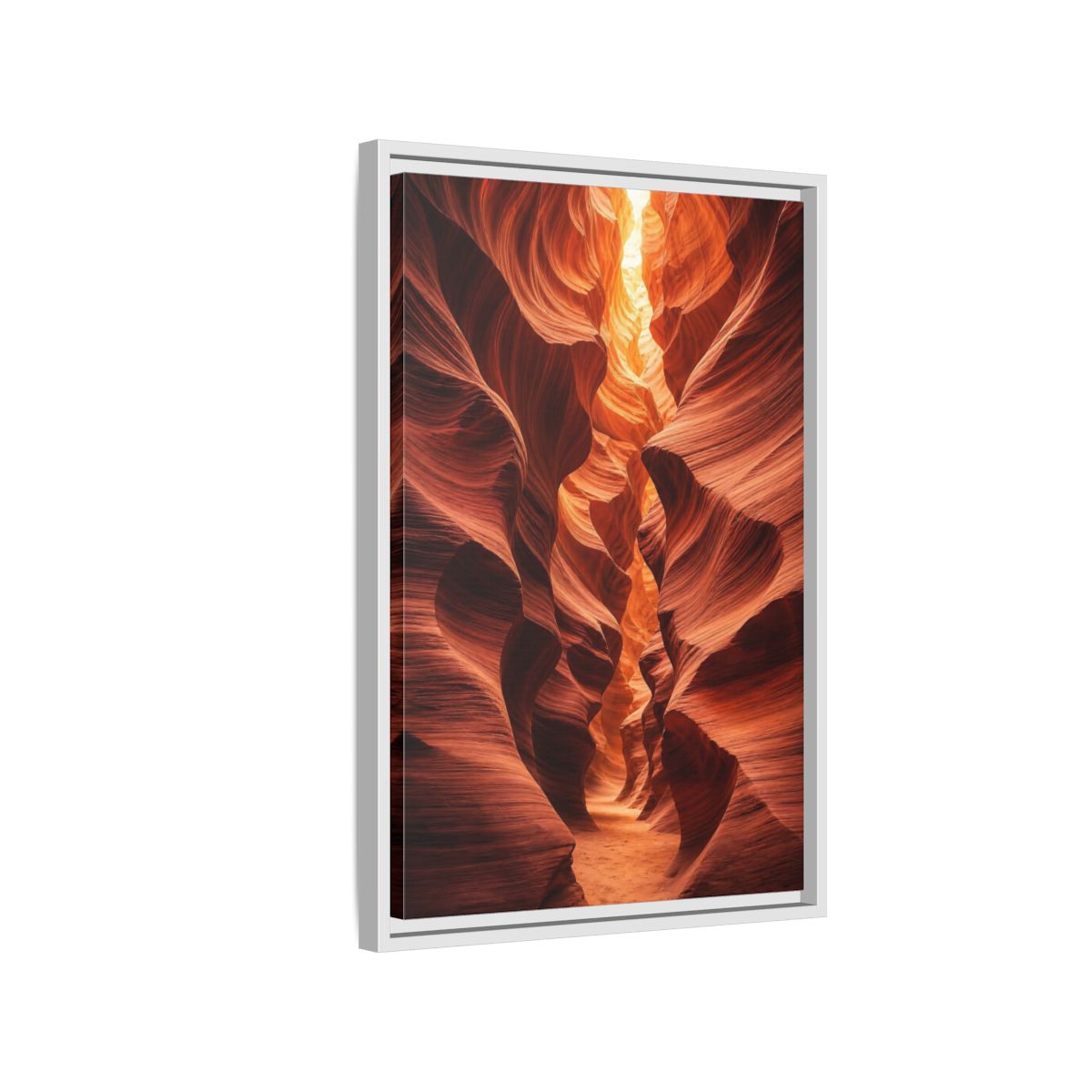 Nature Slot Canyon Orange Framed Canvas Wall Art - Photorealistic Decor for Living Room, Above Couch shown as canvas wall art