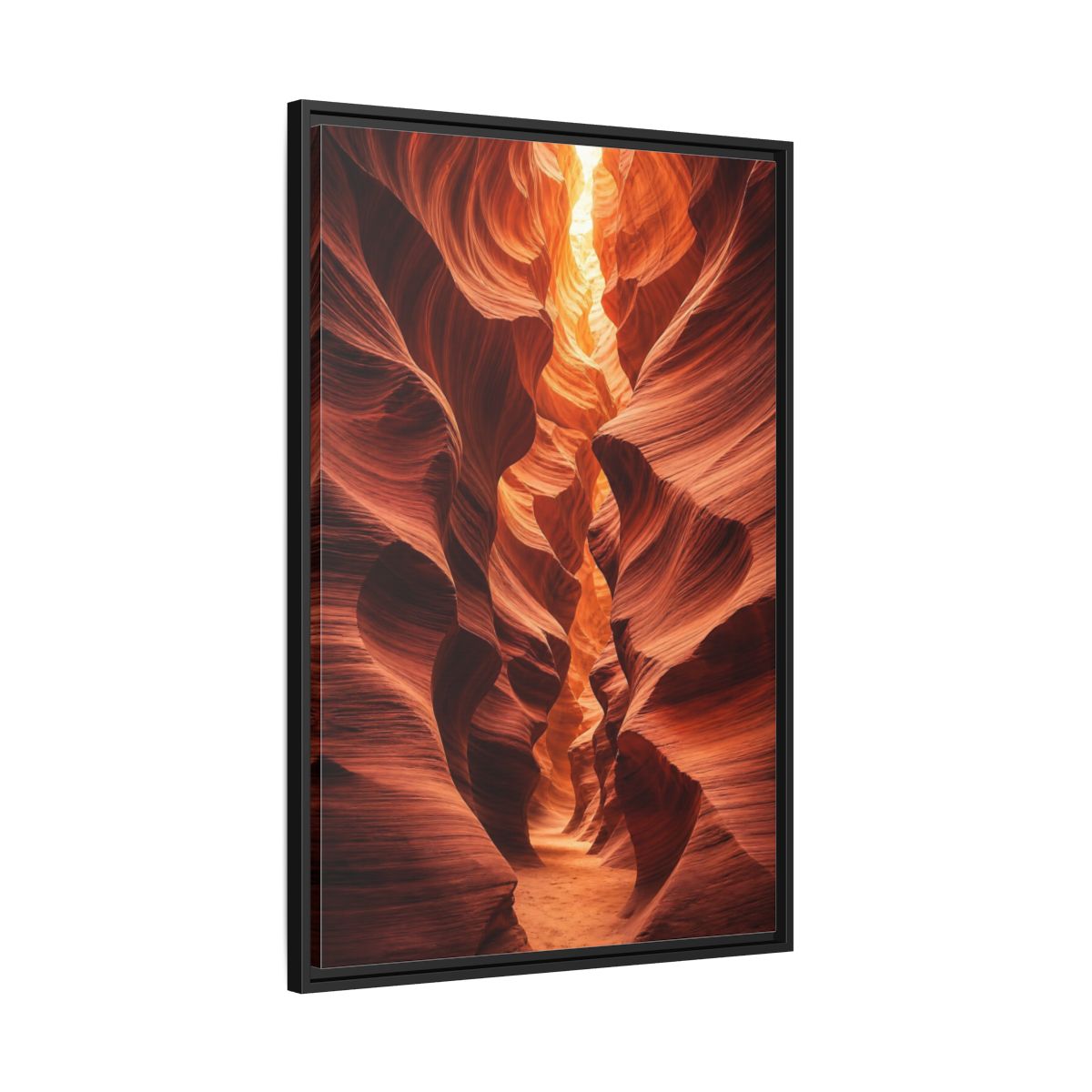 Nature Slot Canyon Orange Framed Canvas Wall Art - Photorealistic Decor for Living Room, Above Couch shown as canvas wall art