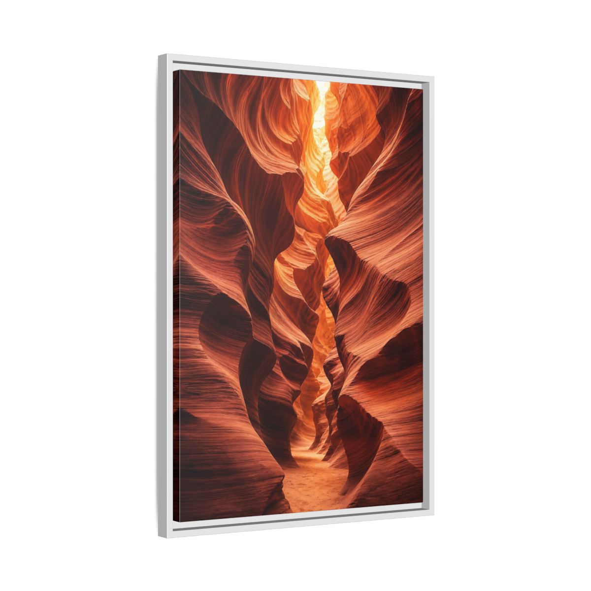 Nature Slot Canyon Orange Framed Canvas Wall Art - Photorealistic Decor for Living Room, Above Couch shown as canvas wall art