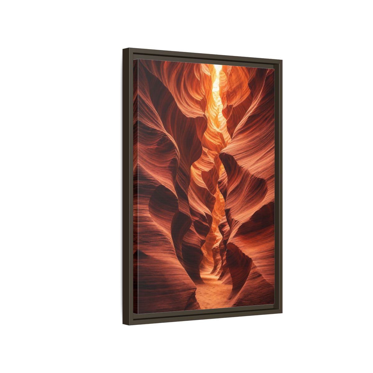 Nature Slot Canyon Orange Framed Canvas Wall Art - Photorealistic Decor for Living Room, Above Couch shown as canvas wall art