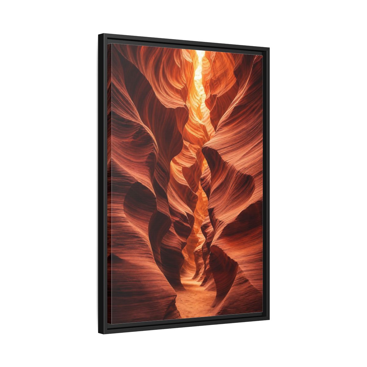 Nature Slot Canyon Orange Framed Canvas Wall Art - Photorealistic Decor for Living Room, Above Couch shown as canvas wall art