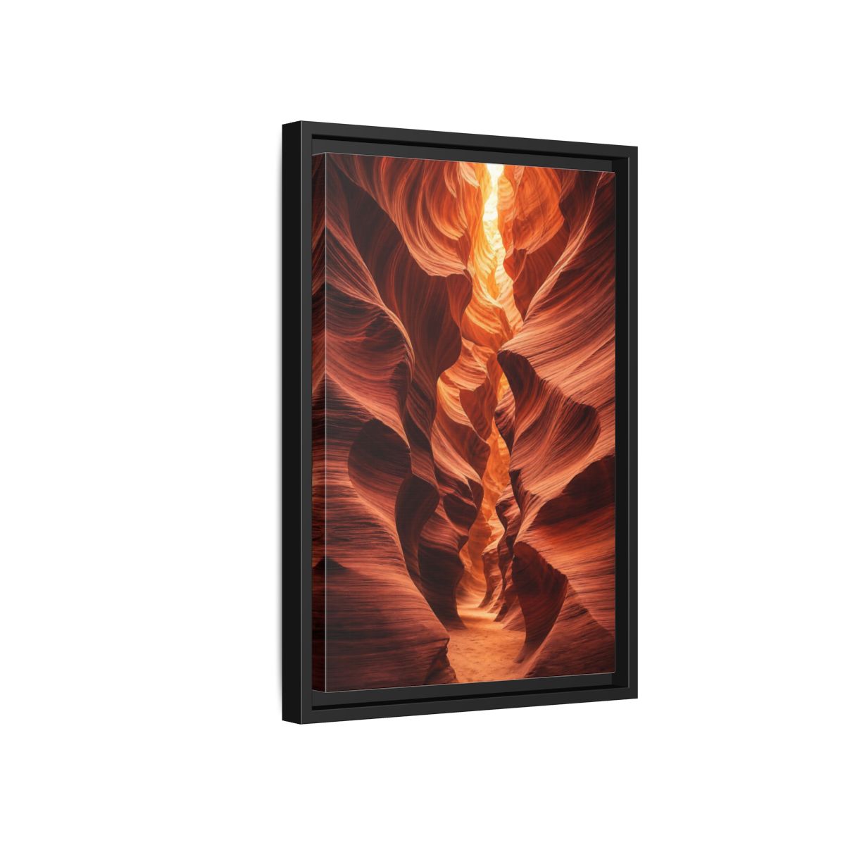 Nature Slot Canyon Orange Framed Canvas Wall Art - Photorealistic Decor for Living Room, Above Couch shown as canvas wall art