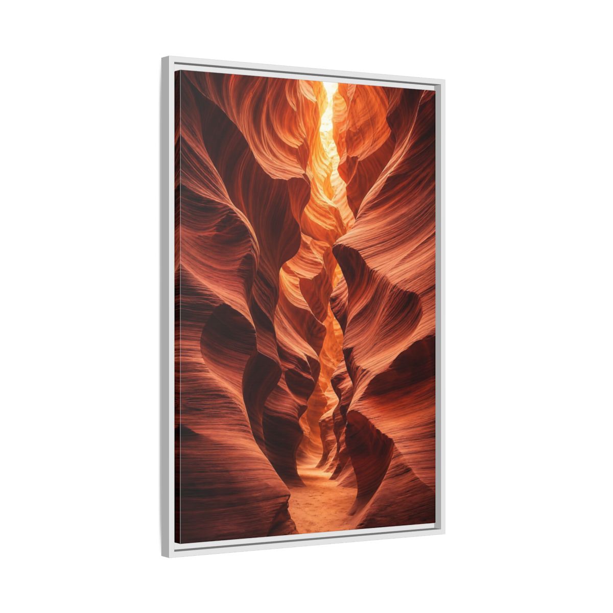 Nature Slot Canyon Orange Framed Canvas Wall Art - Photorealistic Decor for Living Room, Above Couch shown as canvas wall art