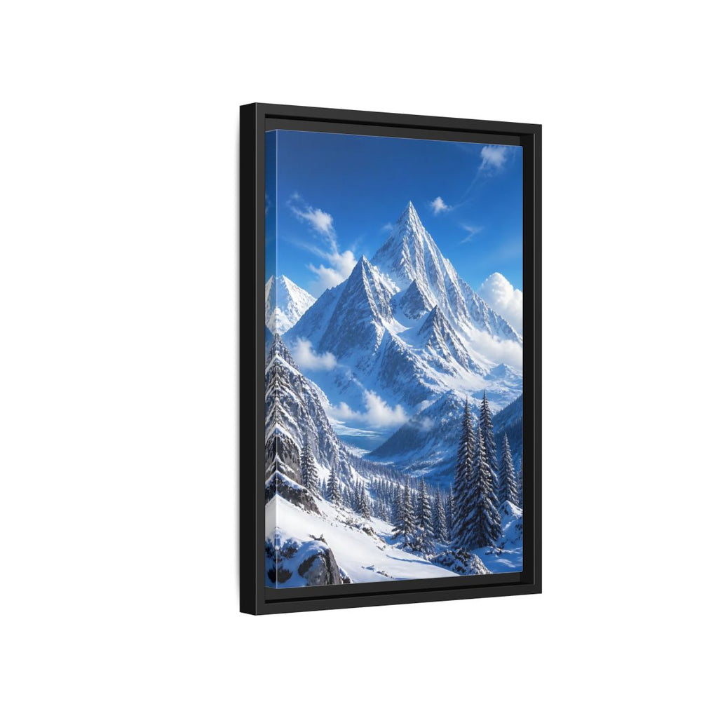 Side Mockup 6. Nature Snow-Capped Mountains Blue And White shown as stretched canvas wall art