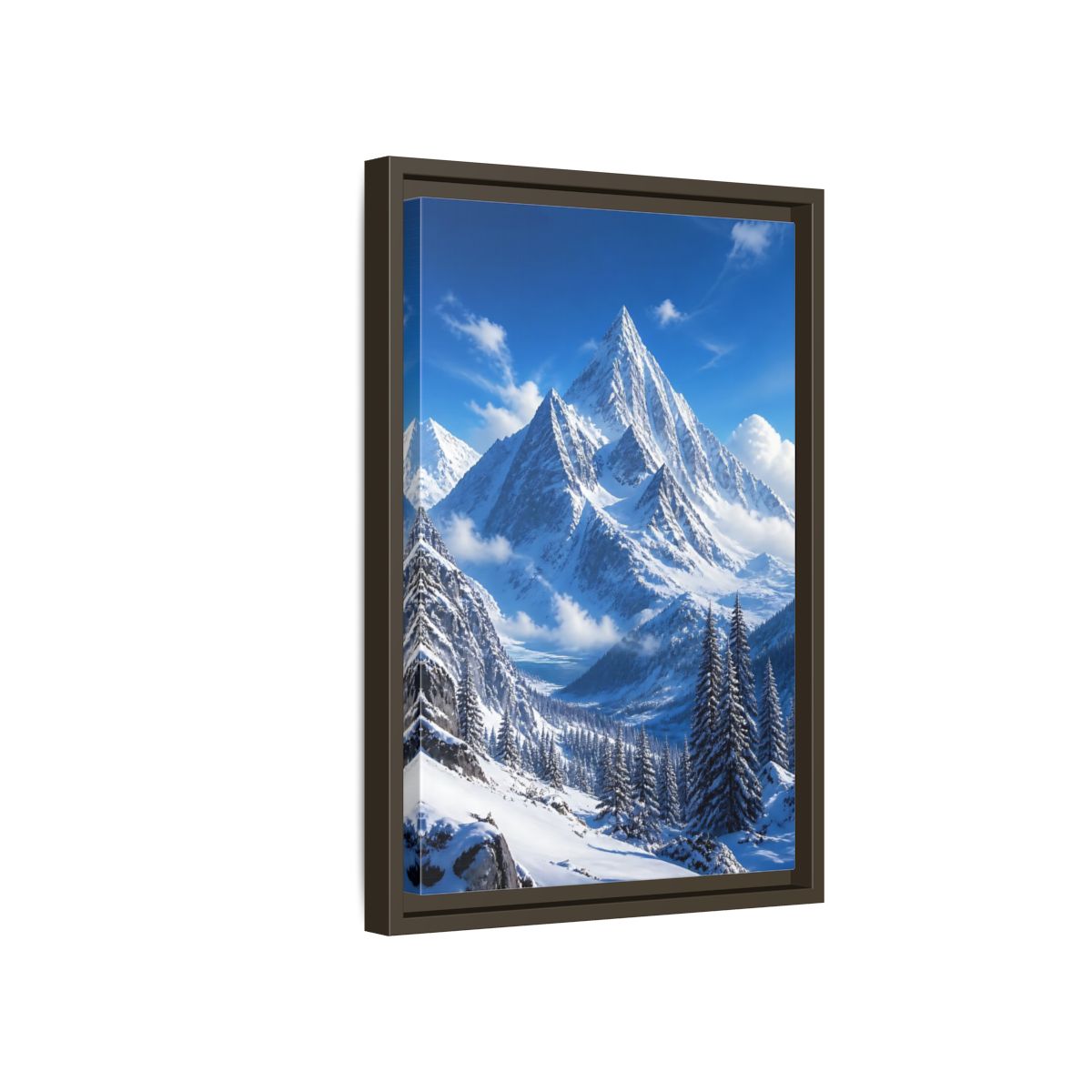 Side Mockup 5. Nature Snow-Capped Mountains Blue And White shown as stretched canvas wall art