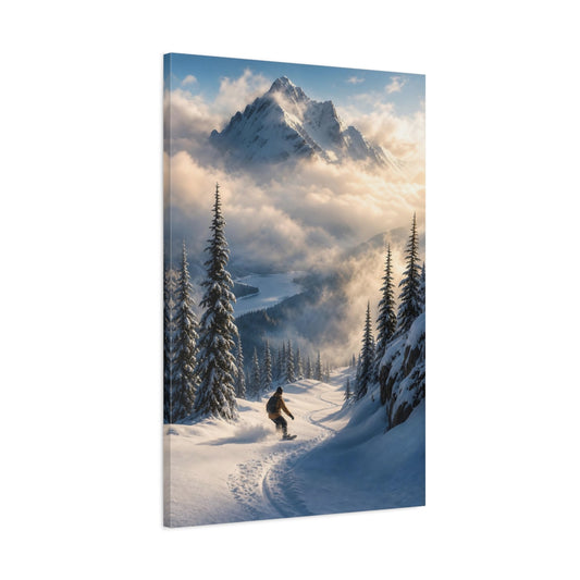 Main Mockup. Nature Snowboarder Snowboarding Mountain shown as stretched canvas wall art