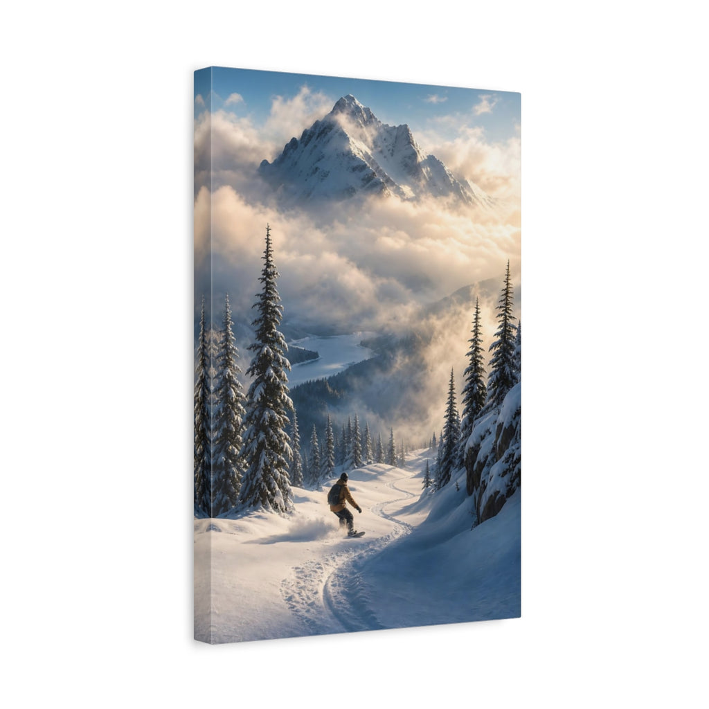 Side Mockup 4. Nature Snowboarder Snowboarding Mountain shown as stretched canvas wall art