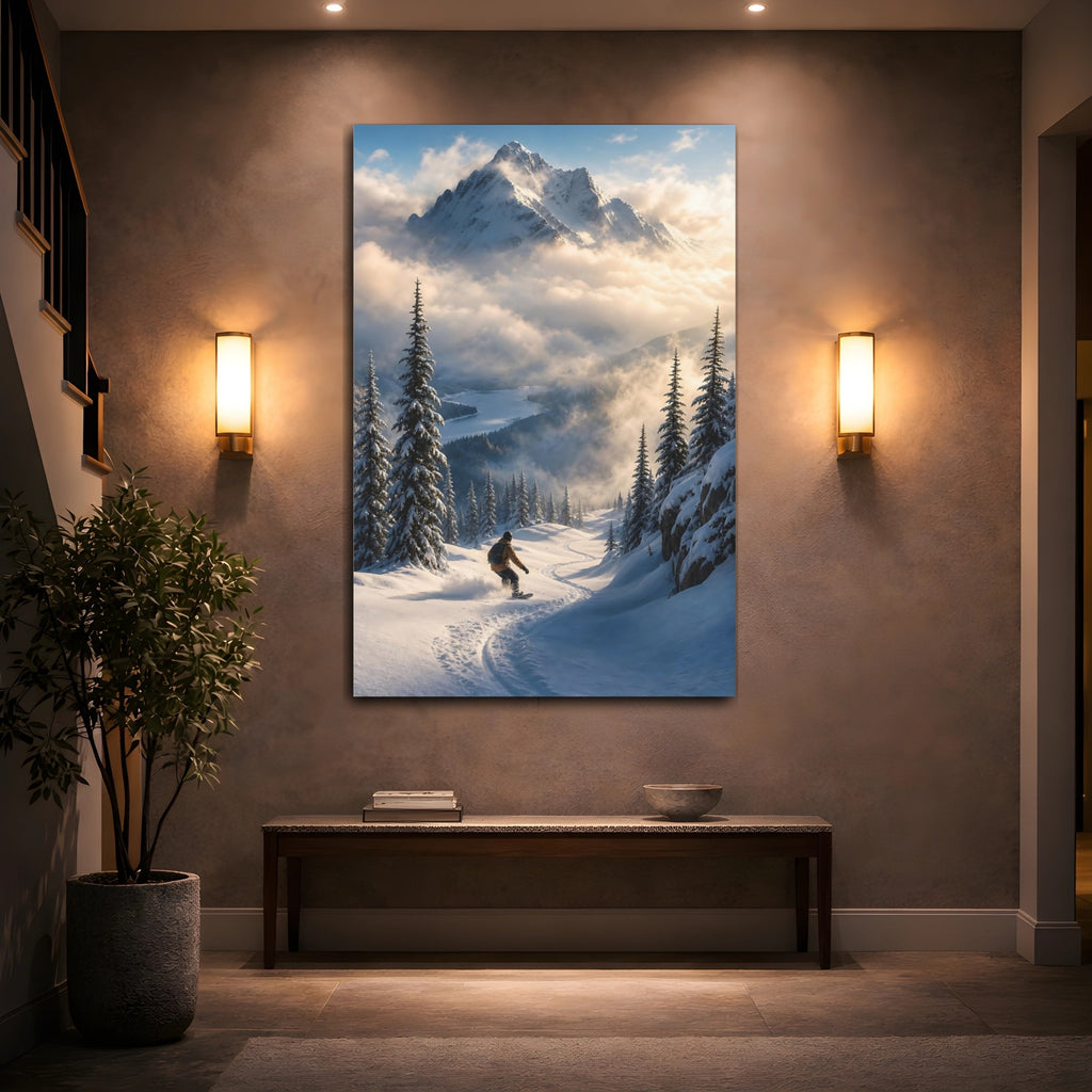 Mockup 2. Nature Snowboarder Snowboarding Mountain shown as stretched canvas wall art