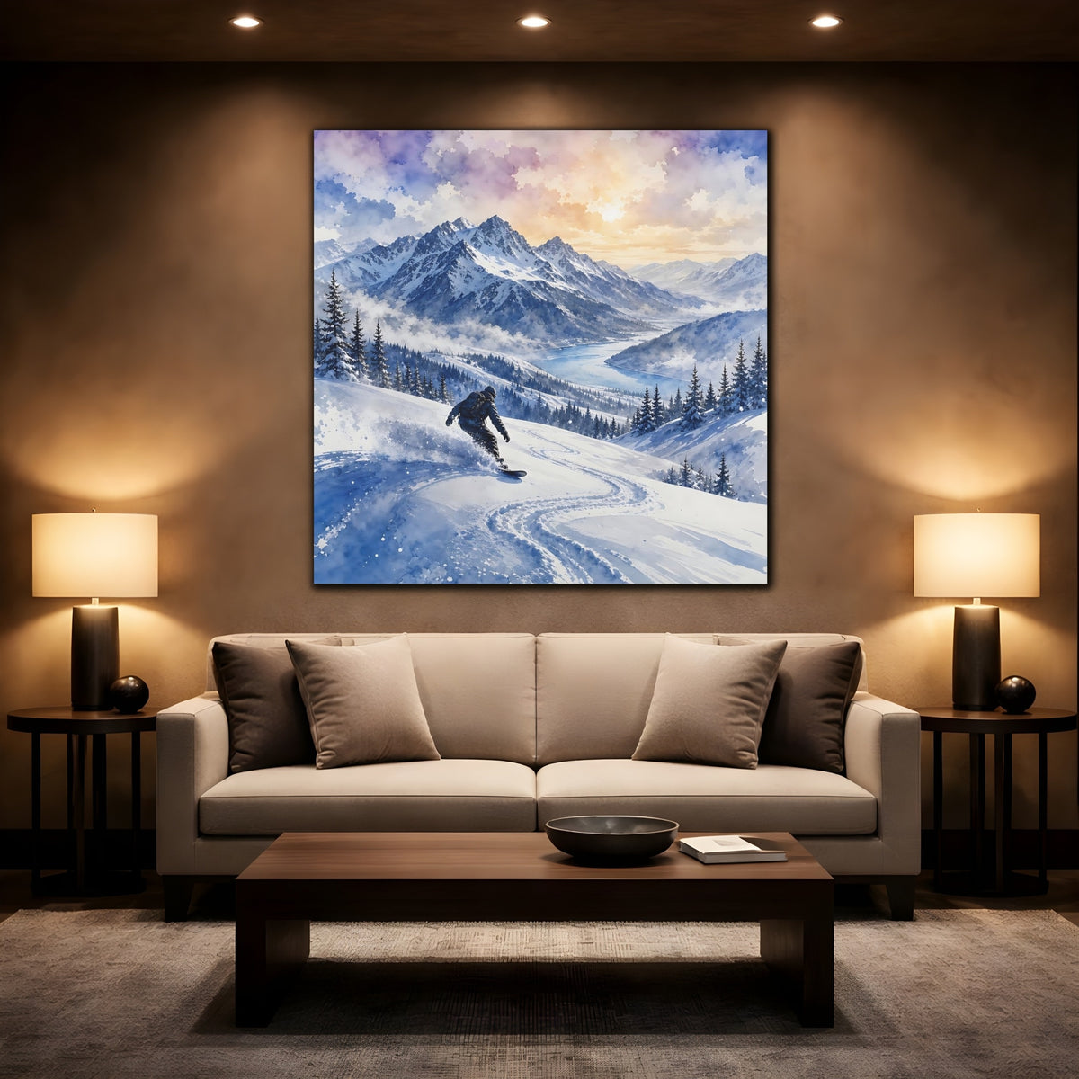 Mockup 2. Nature Snowboarder Winter Snowboarder shown as stretched canvas wall art