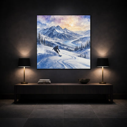 Mockup 3. Nature Snowboarder Winter Snowboarder shown as stretched canvas wall art