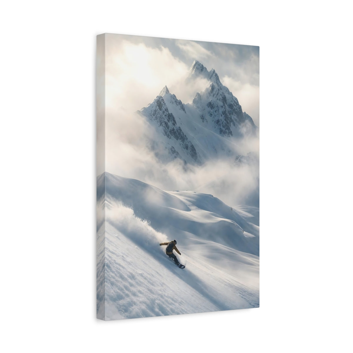 Side Mockup 4. Nature Snowboarder Winter Snowboarding shown as stretched canvas wall art