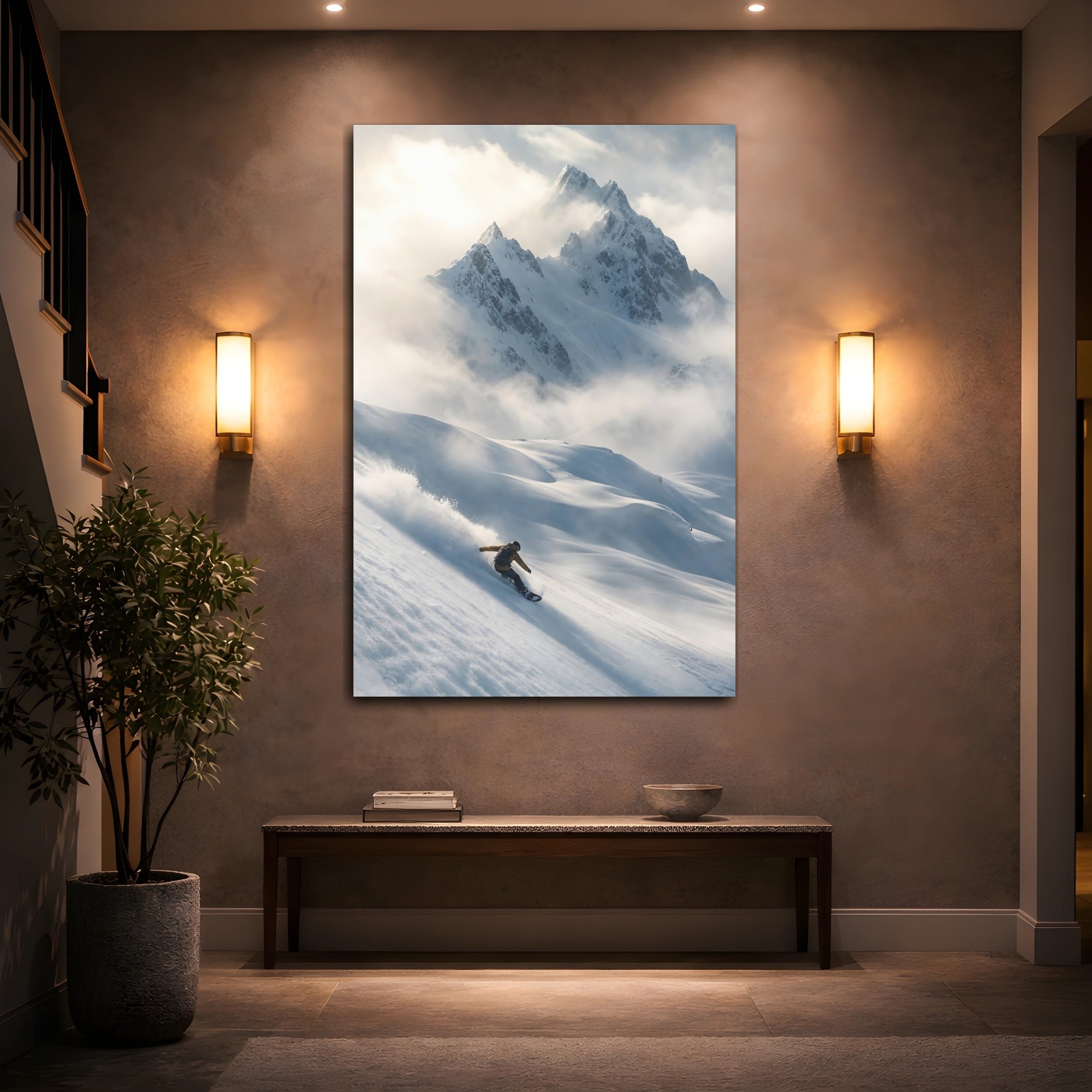 Mockup 2. Nature Snowboarder Winter Snowboarding shown as stretched canvas wall art