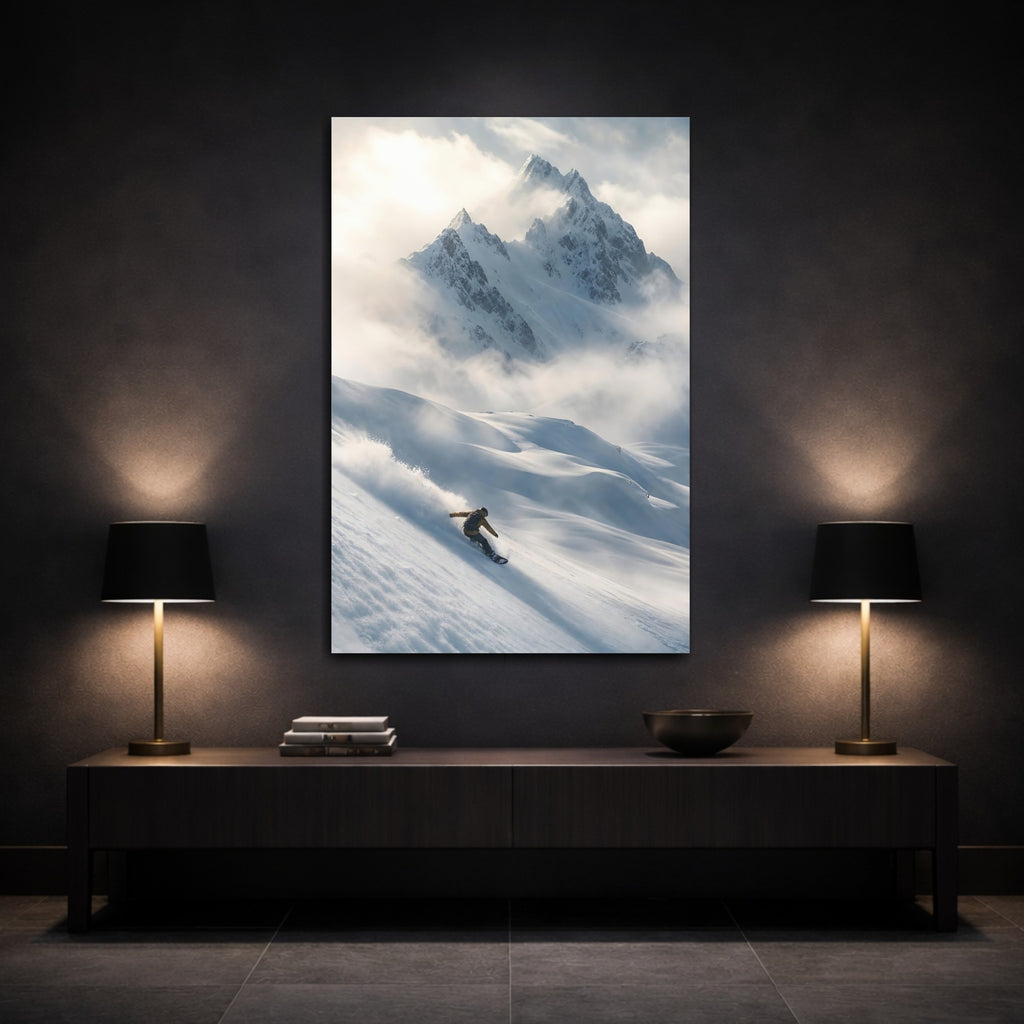 Mockup 3. Nature Snowboarder Winter Snowboarding shown as stretched canvas wall art