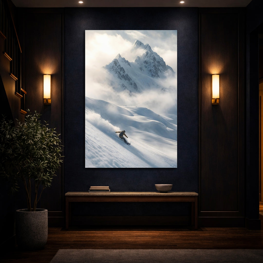 Mockup 4. Nature Snowboarder Winter Snowboarding shown as stretched canvas wall art