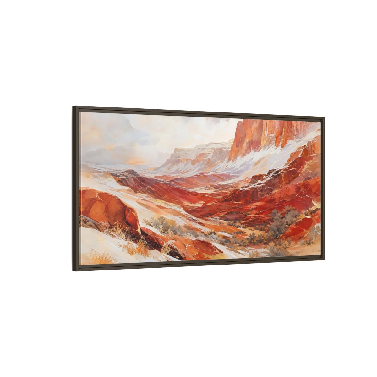 Side Mockup 4. Nature Snowy Canyon Red Rock Canyon shown as stretched canvas wall art