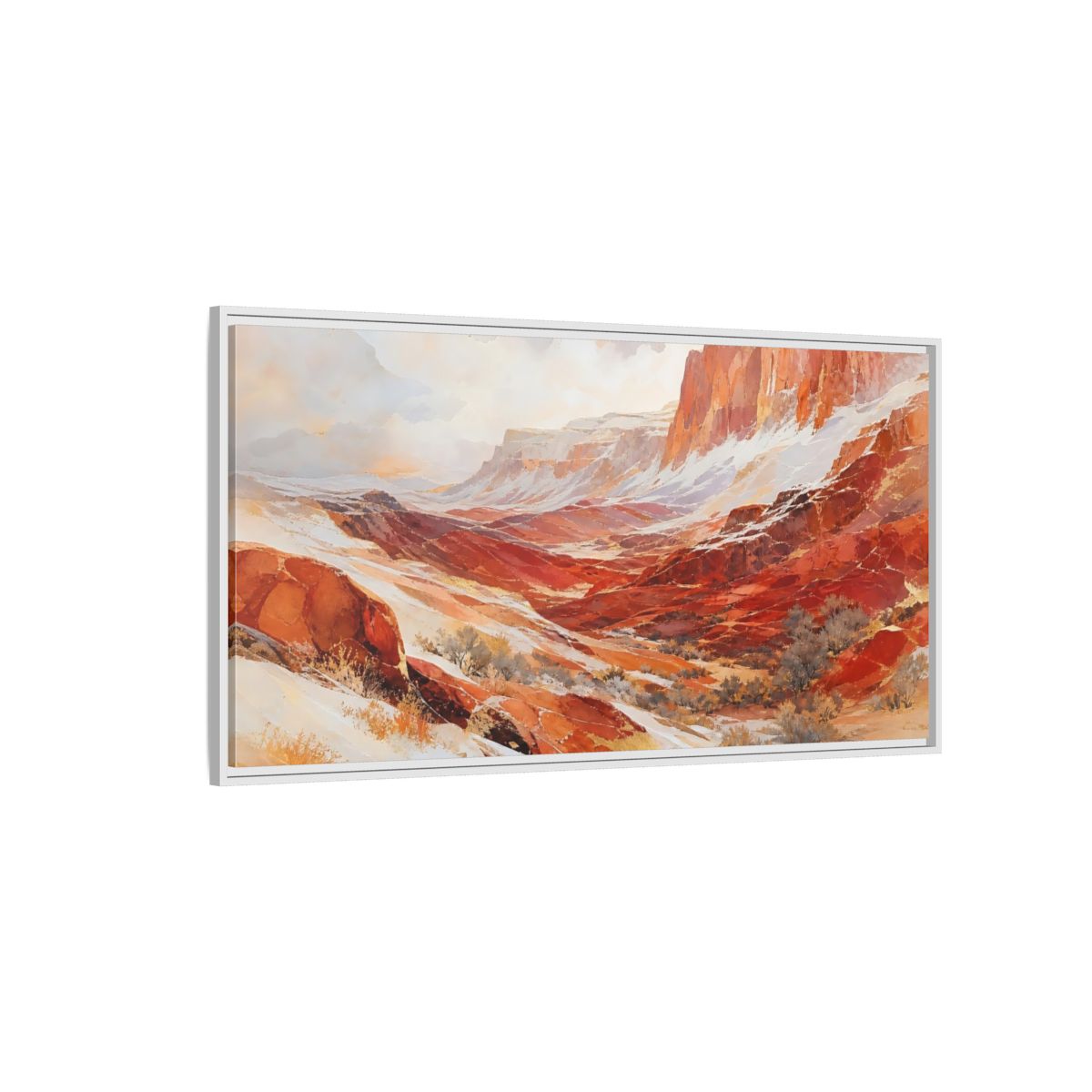Side Mockup 3. Nature Snowy Canyon Red Rock Canyon shown as stretched canvas wall art