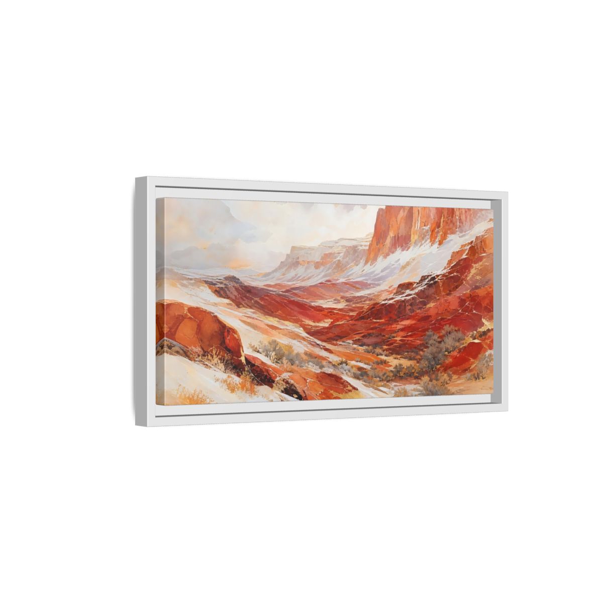 Side Mockup 6. Nature Snowy Canyon Red Rock Canyon shown as stretched canvas wall art
