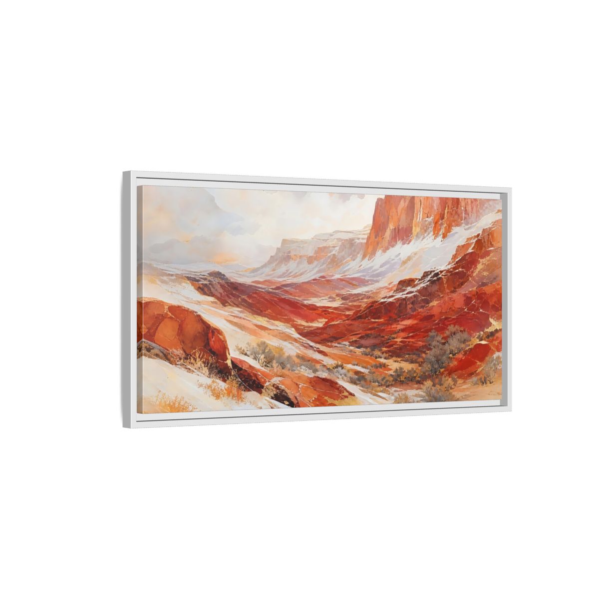 Side Mockup 1. Nature Snowy Canyon Red Rock Canyon shown as stretched canvas wall art