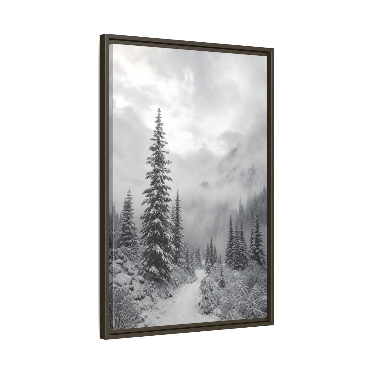 Side Mockup 11. Nature Snowy Forest Monochrome Winter shown as stretched canvas wall art