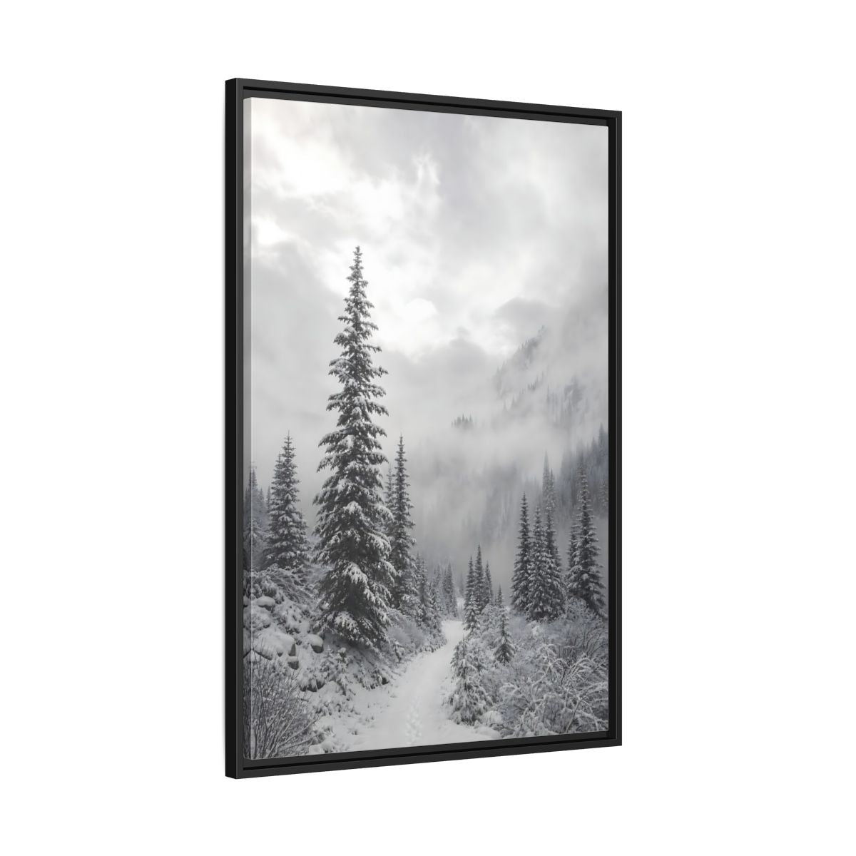 Side Mockup 13. Nature Snowy Forest Monochrome Winter shown as stretched canvas wall art
