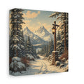 Side Mockup 2. Nature Snowy Landscape Snowy Mountain Path shown as stretched canvas wall art