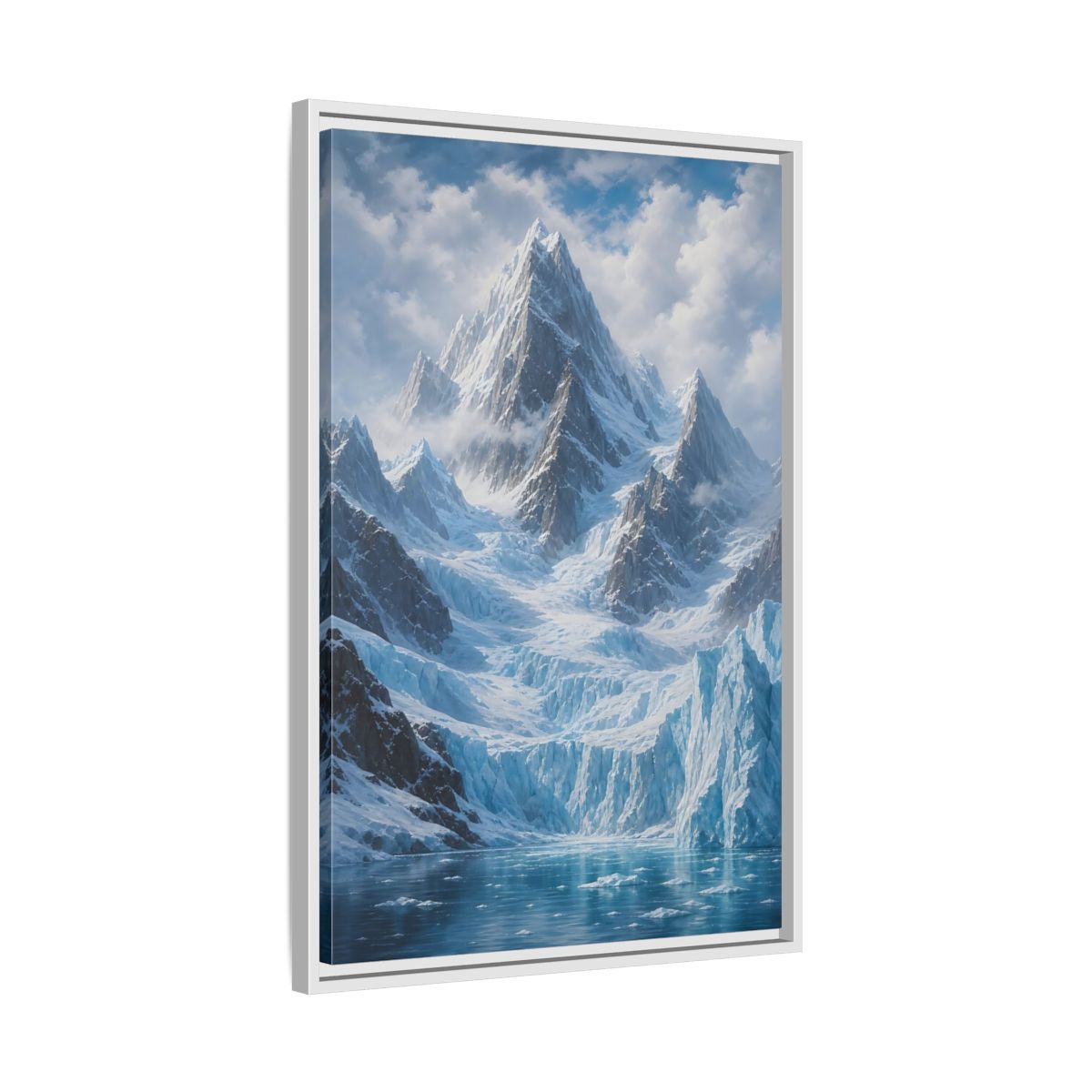 Side Mockup 10. Nature Snowy Mountain Snowy Glacier Landscape shown as stretched canvas wall art