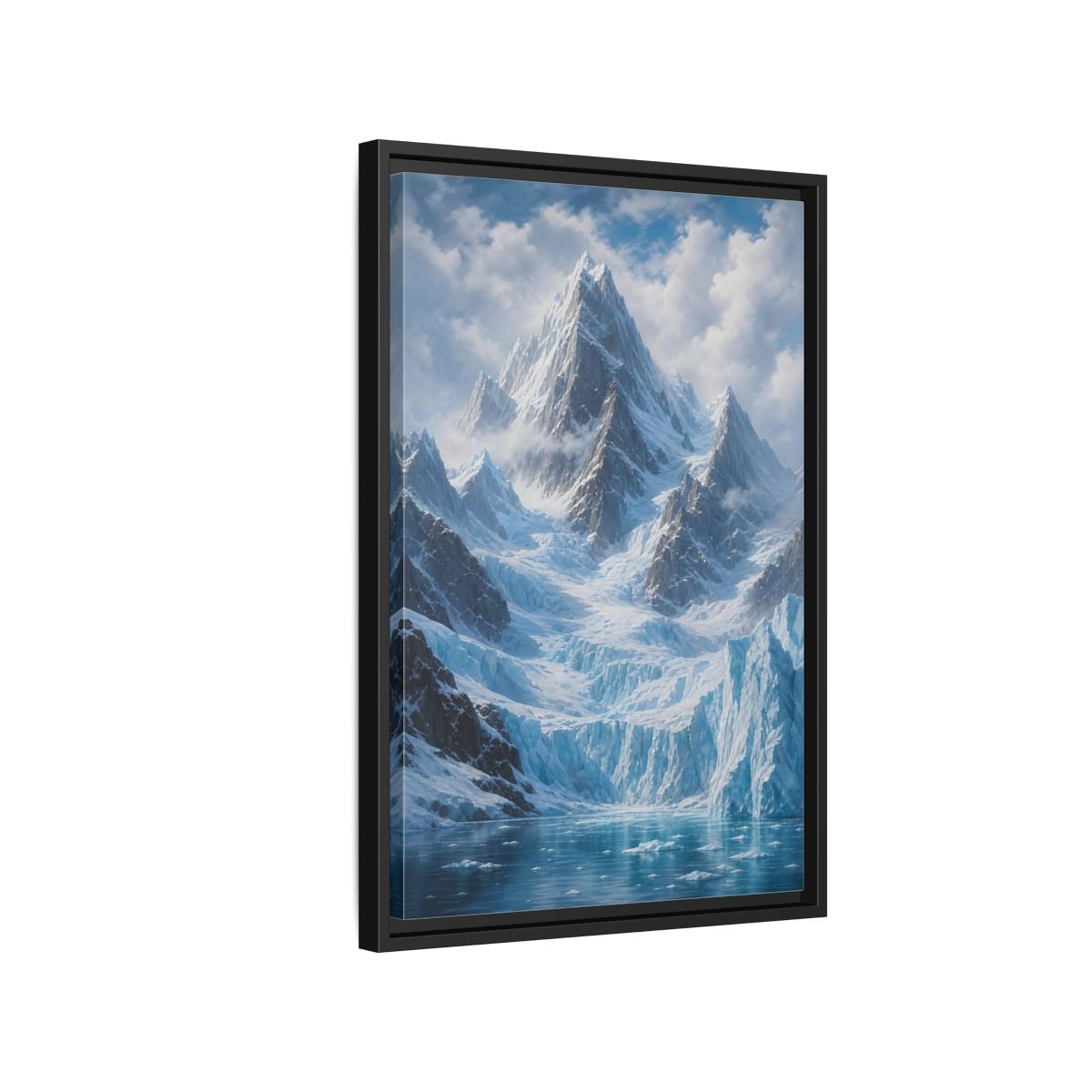 Side Mockup 3. Nature Snowy Mountain Snowy Glacier Landscape shown as stretched canvas wall art
