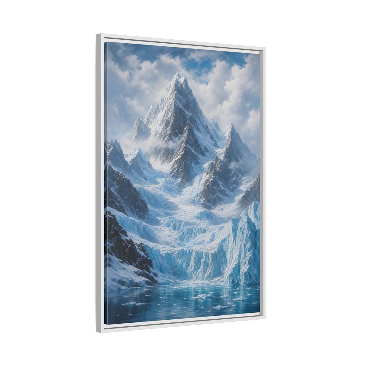 Side Mockup 9. Nature Snowy Mountain Snowy Glacier Landscape shown as stretched canvas wall art