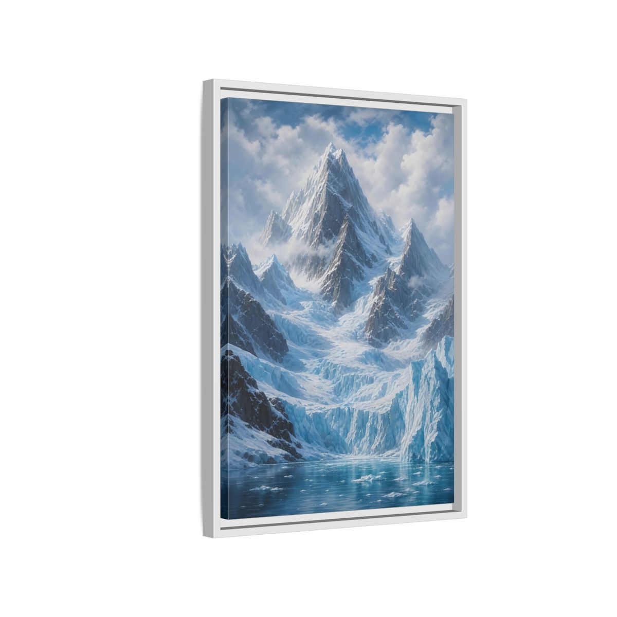 Side Mockup 1. Nature Snowy Mountain Snowy Glacier Landscape shown as stretched canvas wall art
